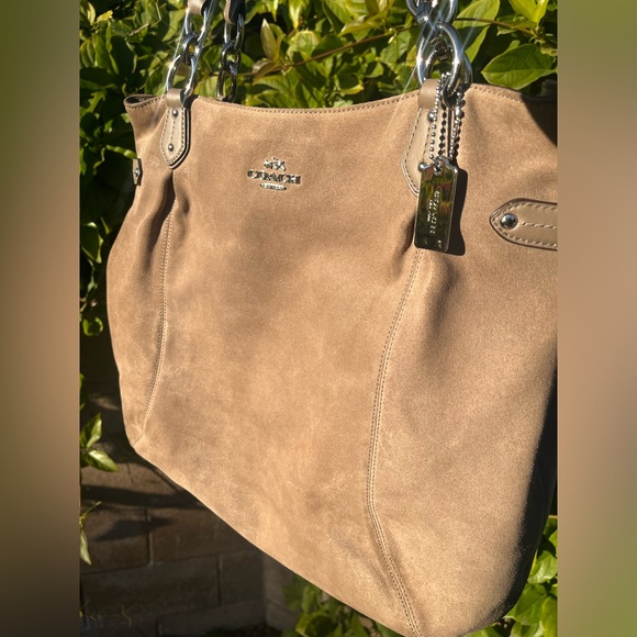 COACH Suede Taupe Tote Bag Silver hardware - Picture 5 of 13